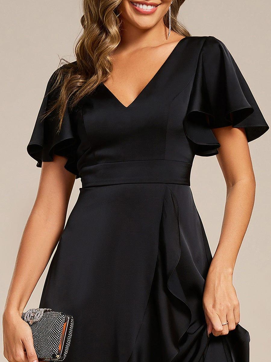 ever SAIGE|Ruffled V-neck Midi Satin Wedding Guest Dress - Image 23