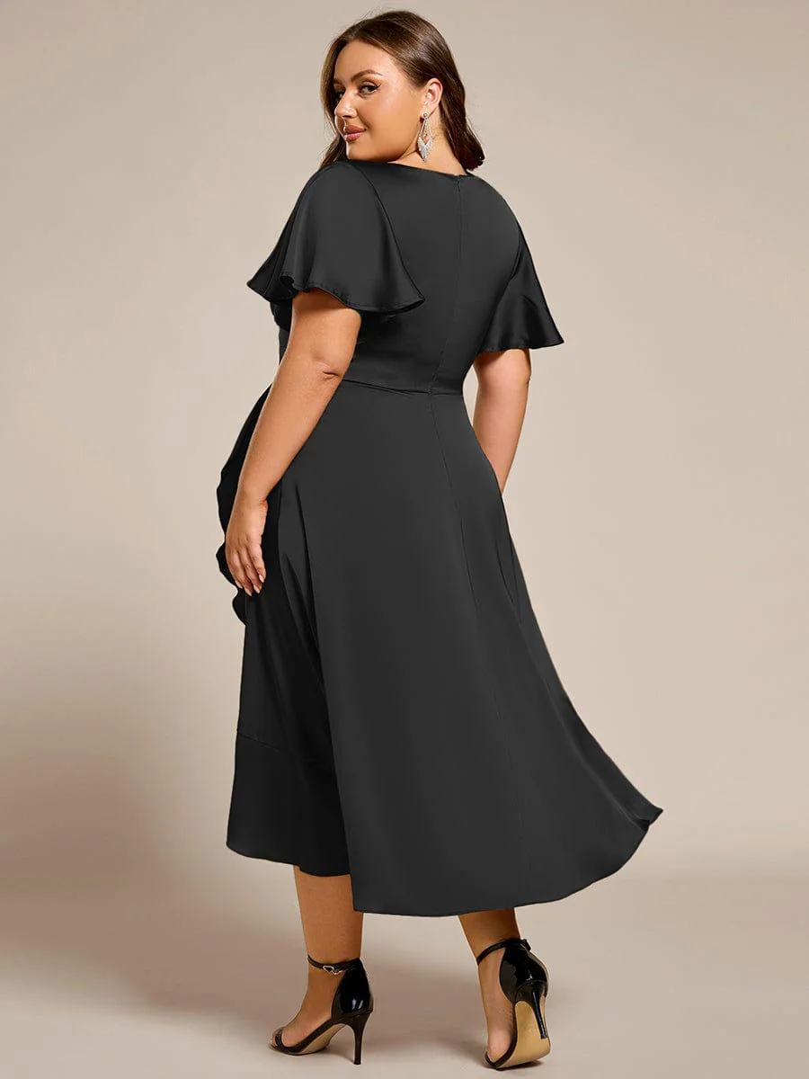 ever SAIGE|Ruffled V-neck Midi Satin Wedding Guest Dress - Image 27
