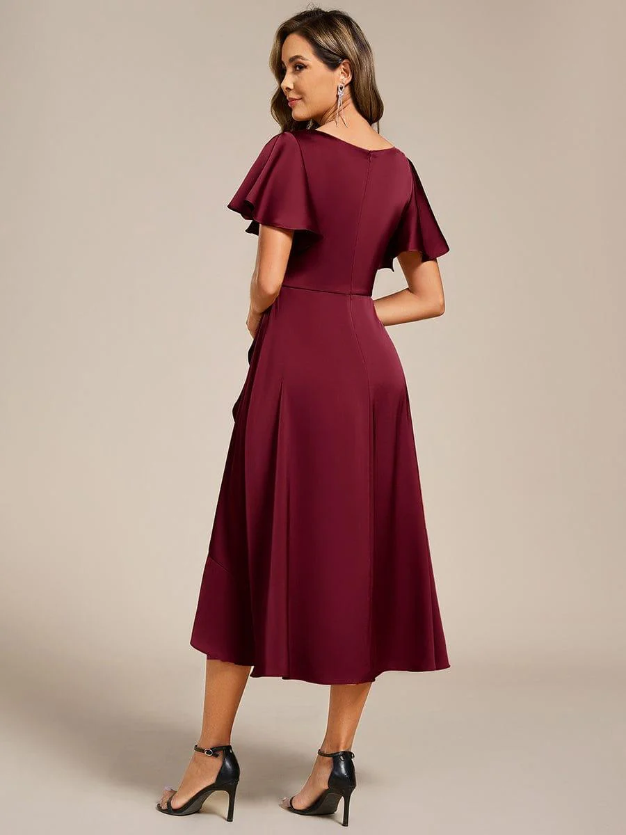 ever SAIGE|Ruffled V-neck Midi Satin Wedding Guest Dress - Image 32