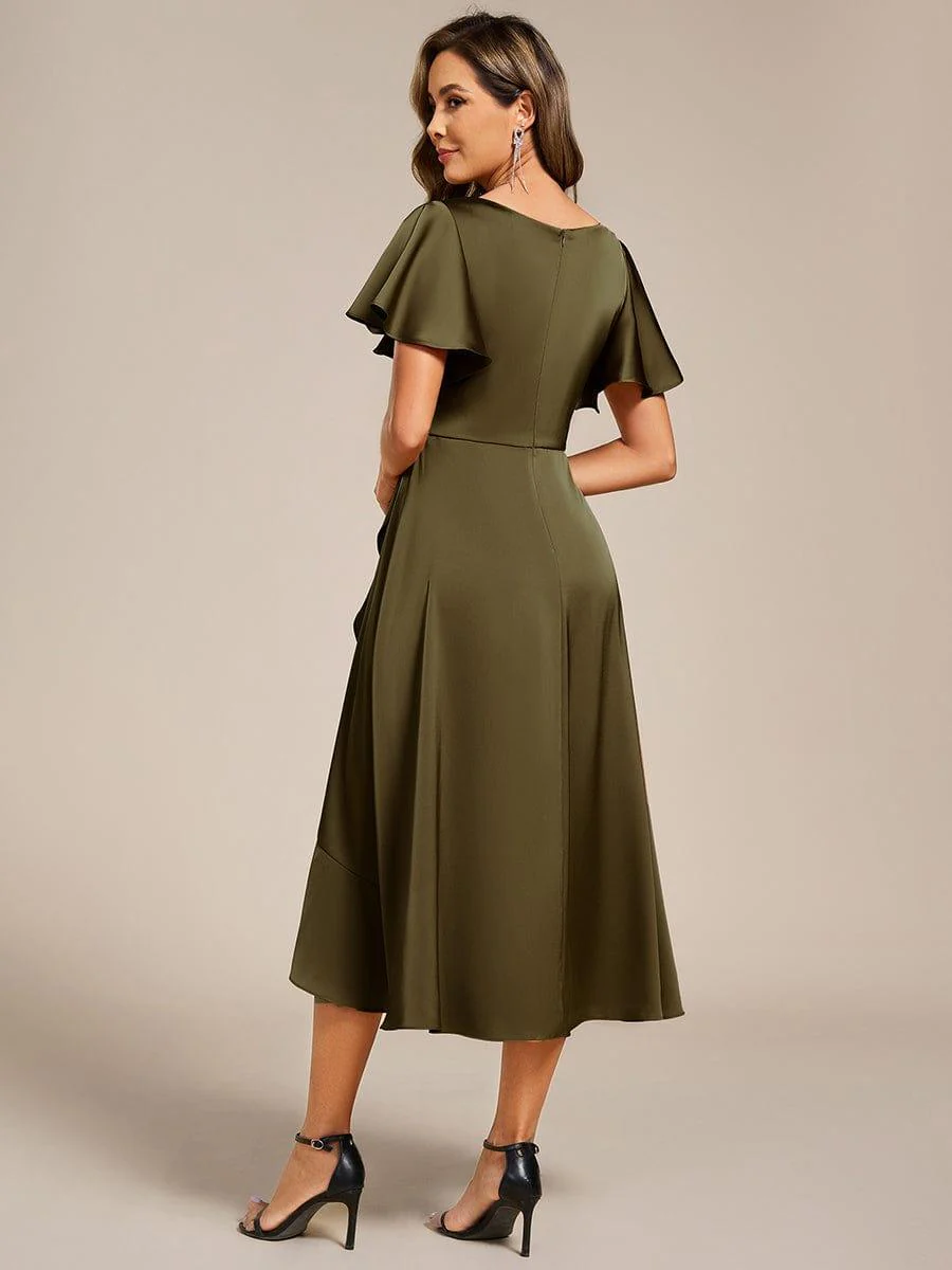 ever SAIGE|Ruffled V-neck Midi Satin Wedding Guest Dress - Image 35