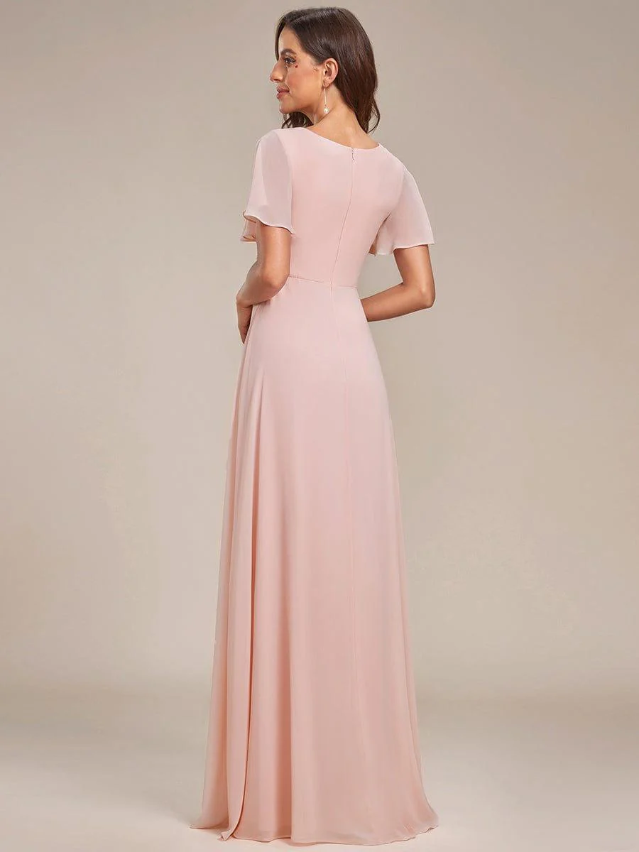 Ruffles Sleeve High Split Chiffon Evening Dress - Image 2
