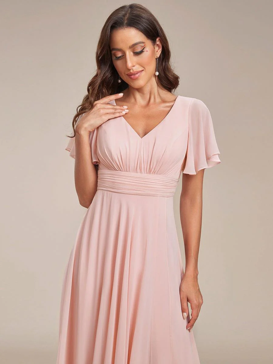 Ruffles Sleeve High Split Chiffon Evening Dress - Image 3