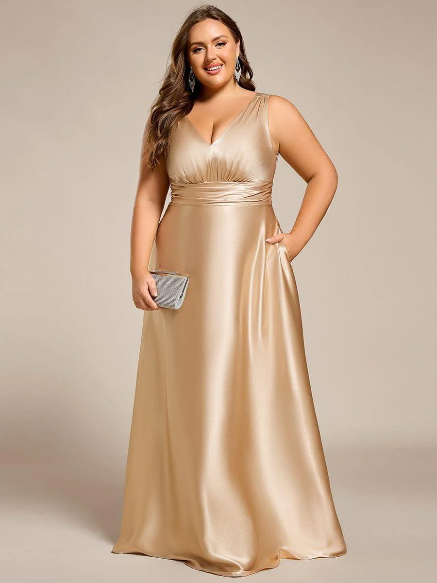 ever INDY|Satin Sleeveless Empire Waist Maxi Wedding Dress With Pockets - Image 14