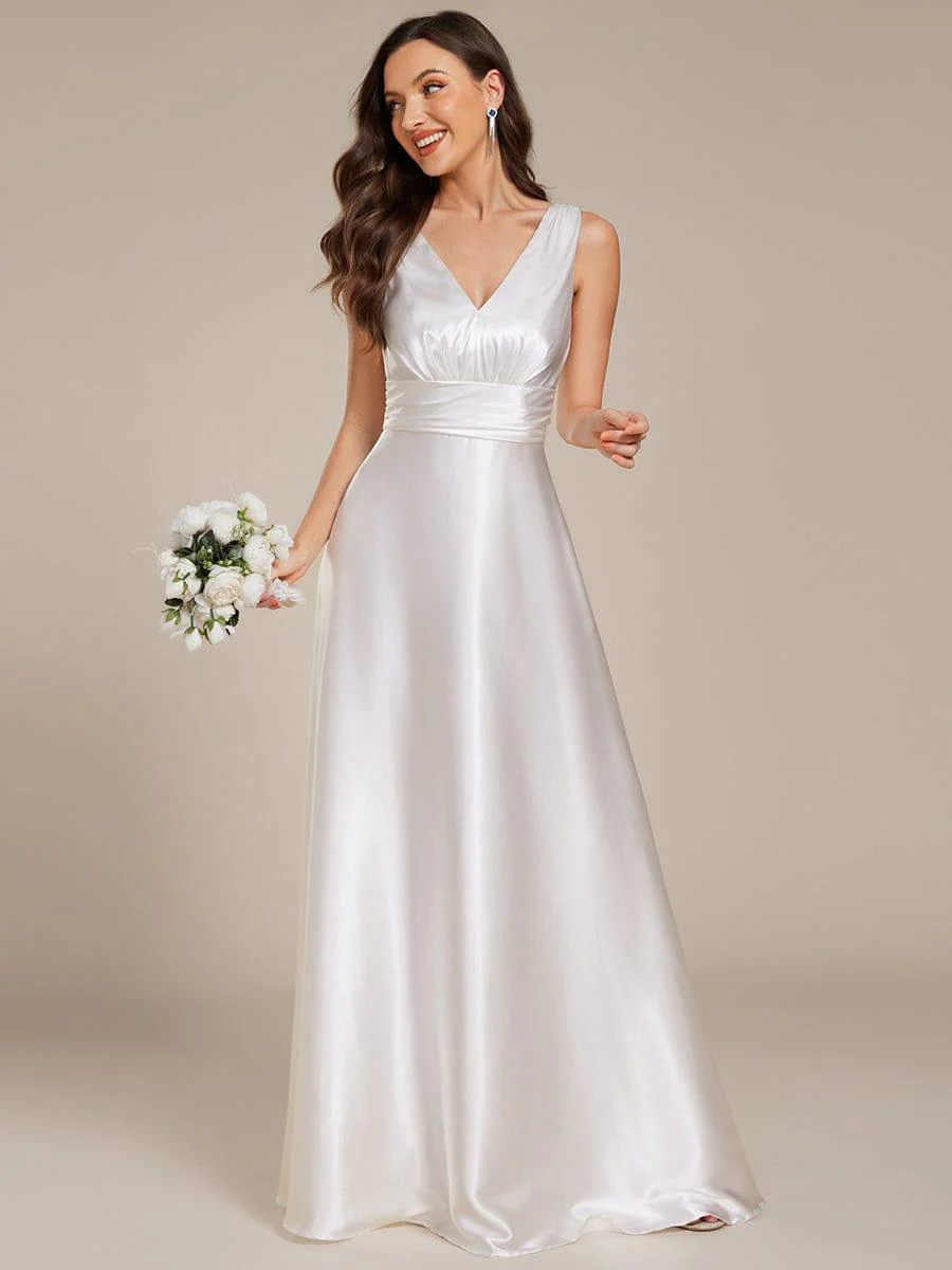 ever INDY|Satin Sleeveless Empire Waist Maxi Wedding Dress With Pockets - Image 17
