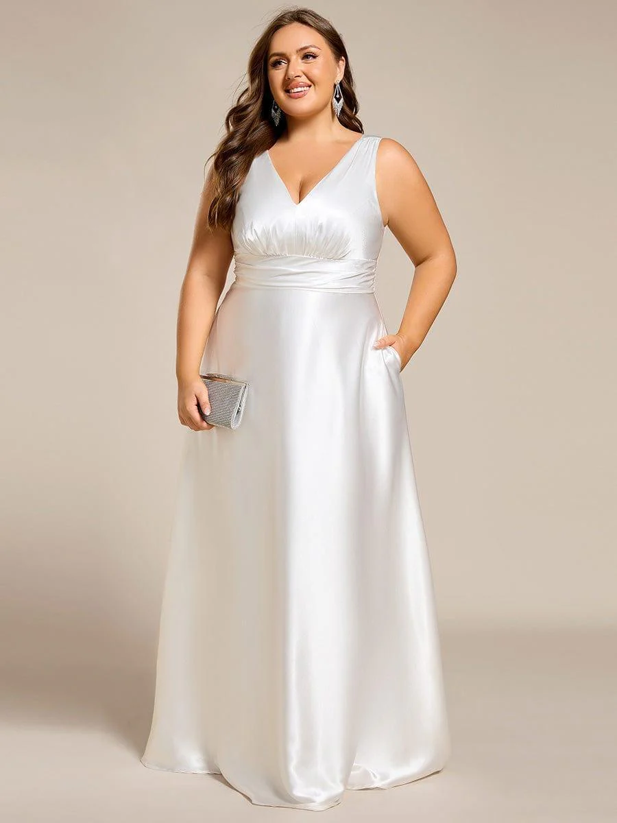 ever INDY|Satin Sleeveless Empire Waist Maxi Wedding Dress With Pockets - Image 22
