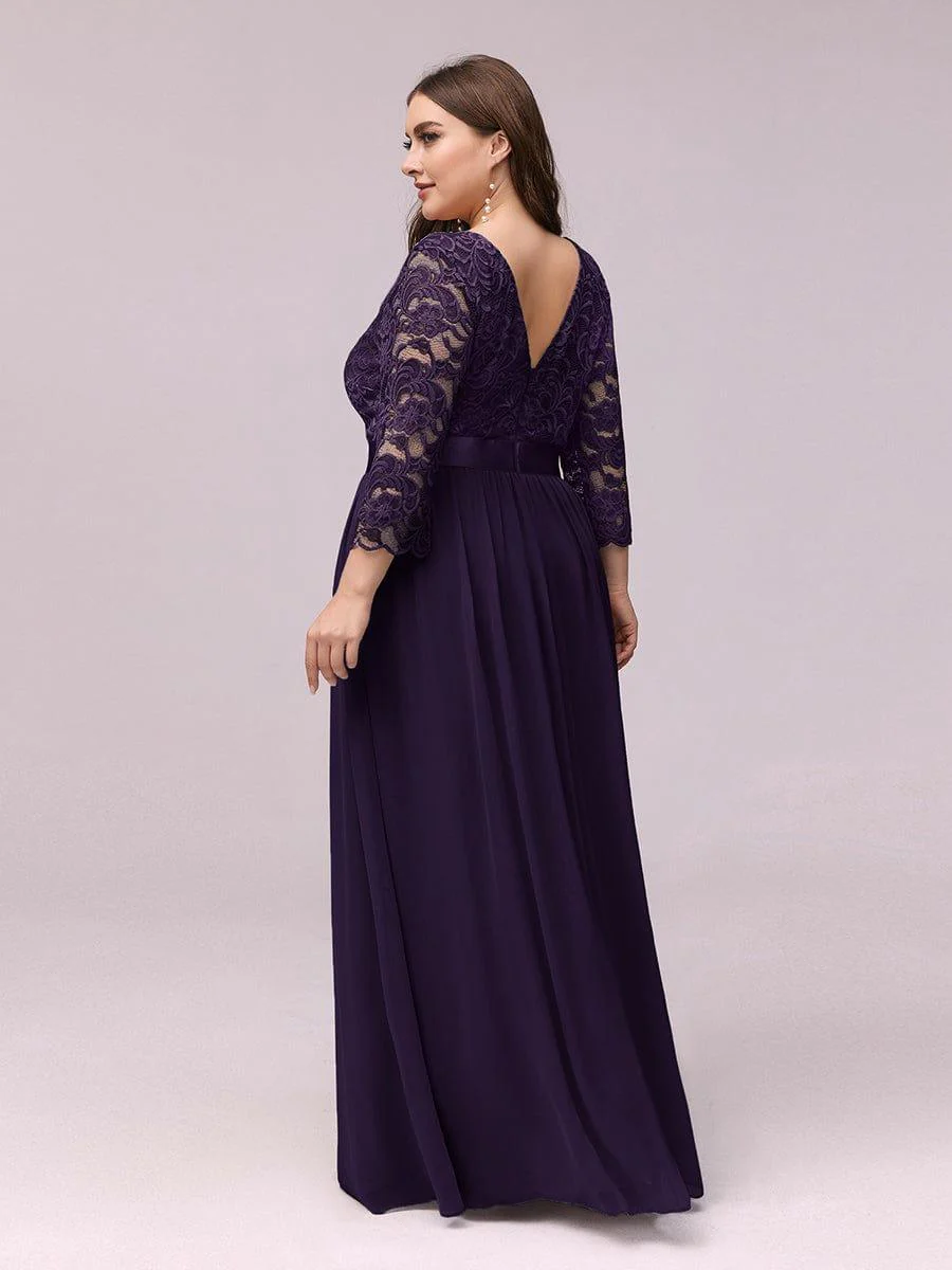 ever FAUN|See-Through Floor Length Lace Bridesmaid Dress with Half Sleeve - Image 23