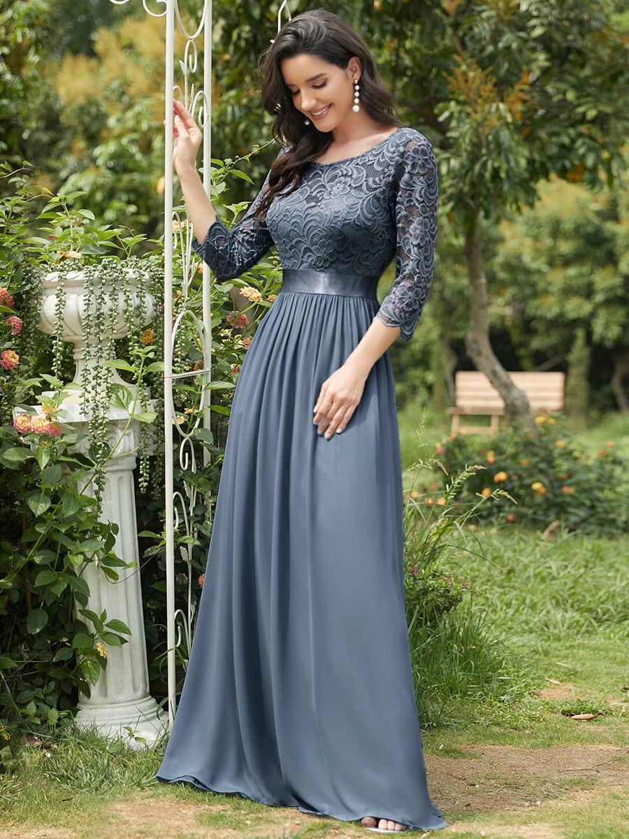 ever FAUN|See-Through Floor Length Lace Bridesmaid Dress with Half Sleeve - Image 38