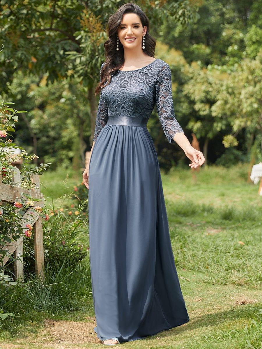 ever FAUN|See-Through Floor Length Lace Bridesmaid Dress with Half Sleeve - Image 39