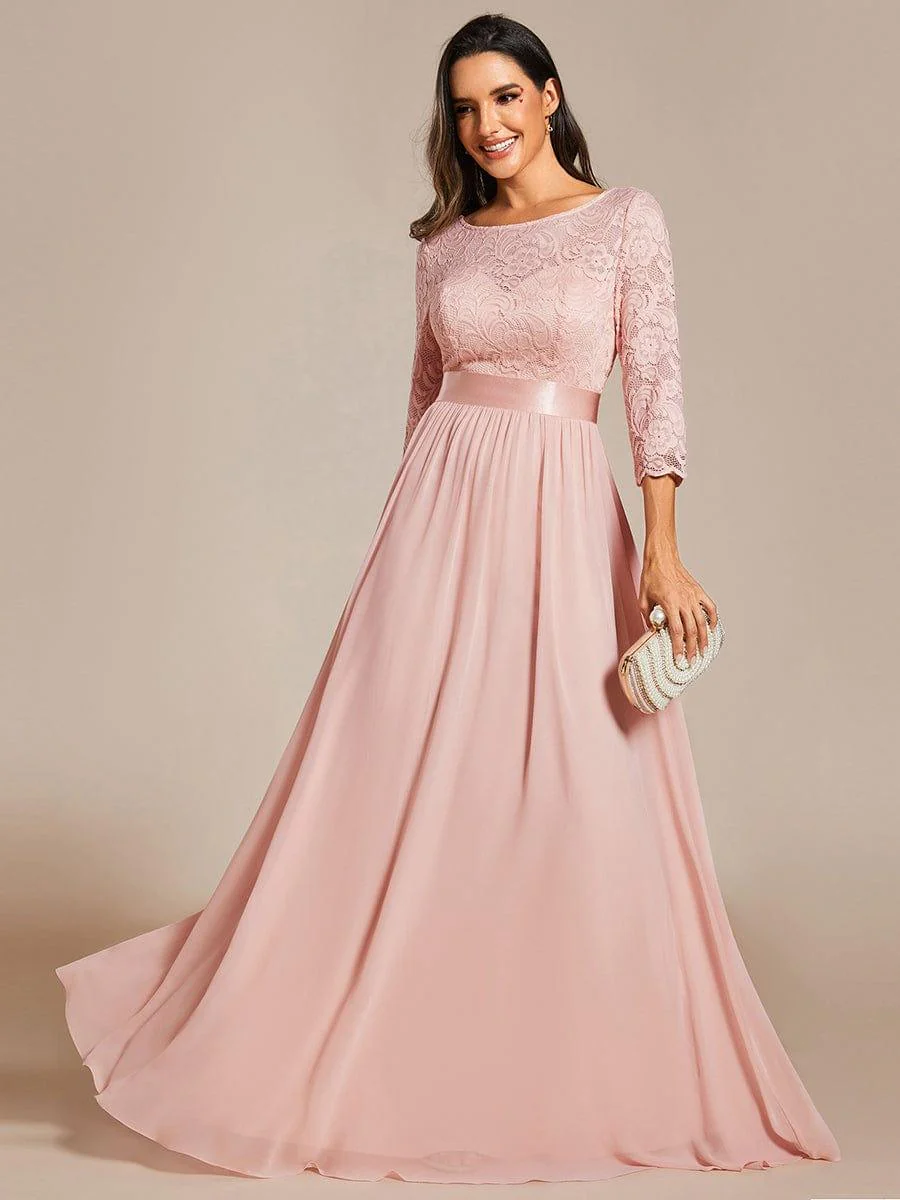 ever FAUN|See-Through Floor Length Lace Bridesmaid Dress with Half Sleeve - Image 50
