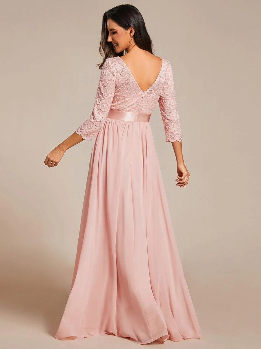 ever FAUN|See-Through Floor Length Lace Bridesmaid Dress with Half Sleeve - Image 51