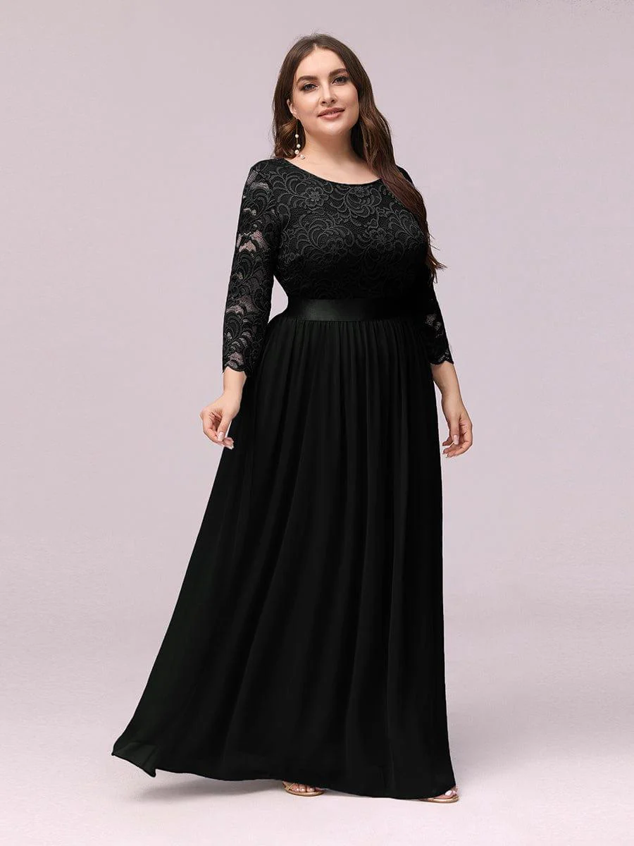 ever FAUN|Elegant Round Neck A Line See-Through Lace Bridesmaid Dress - Image 24