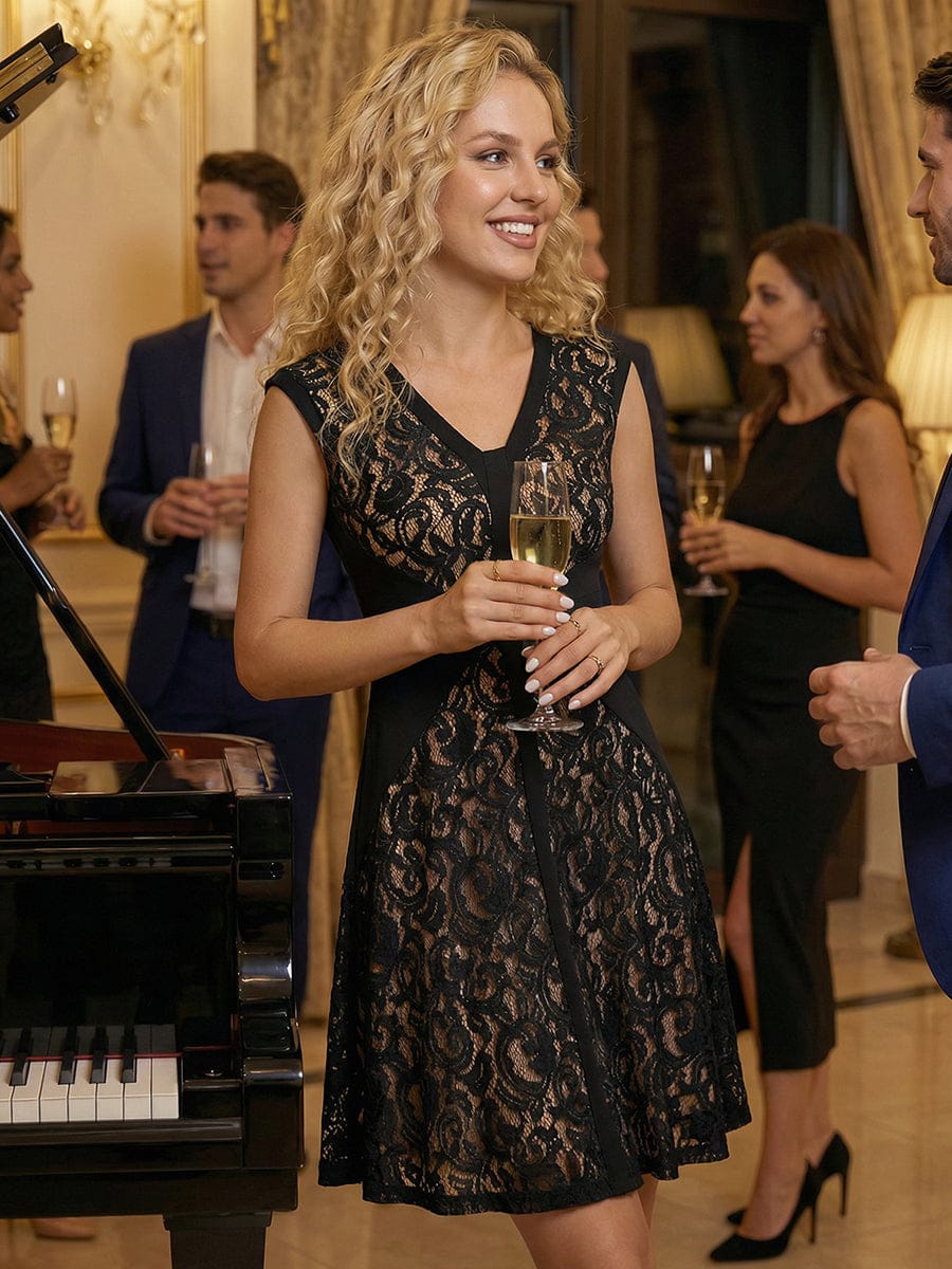 ever TOVE|See-through Lace Cap Sleeve Dress - Image 4