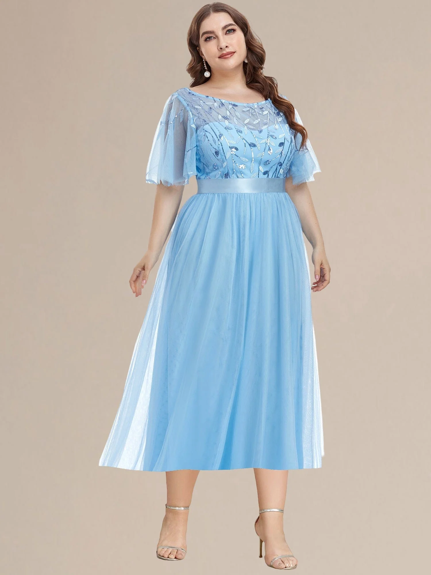 ever TAYLOR|Designer Sequin Leaf Midi Wedding Guest Dress - Image 58