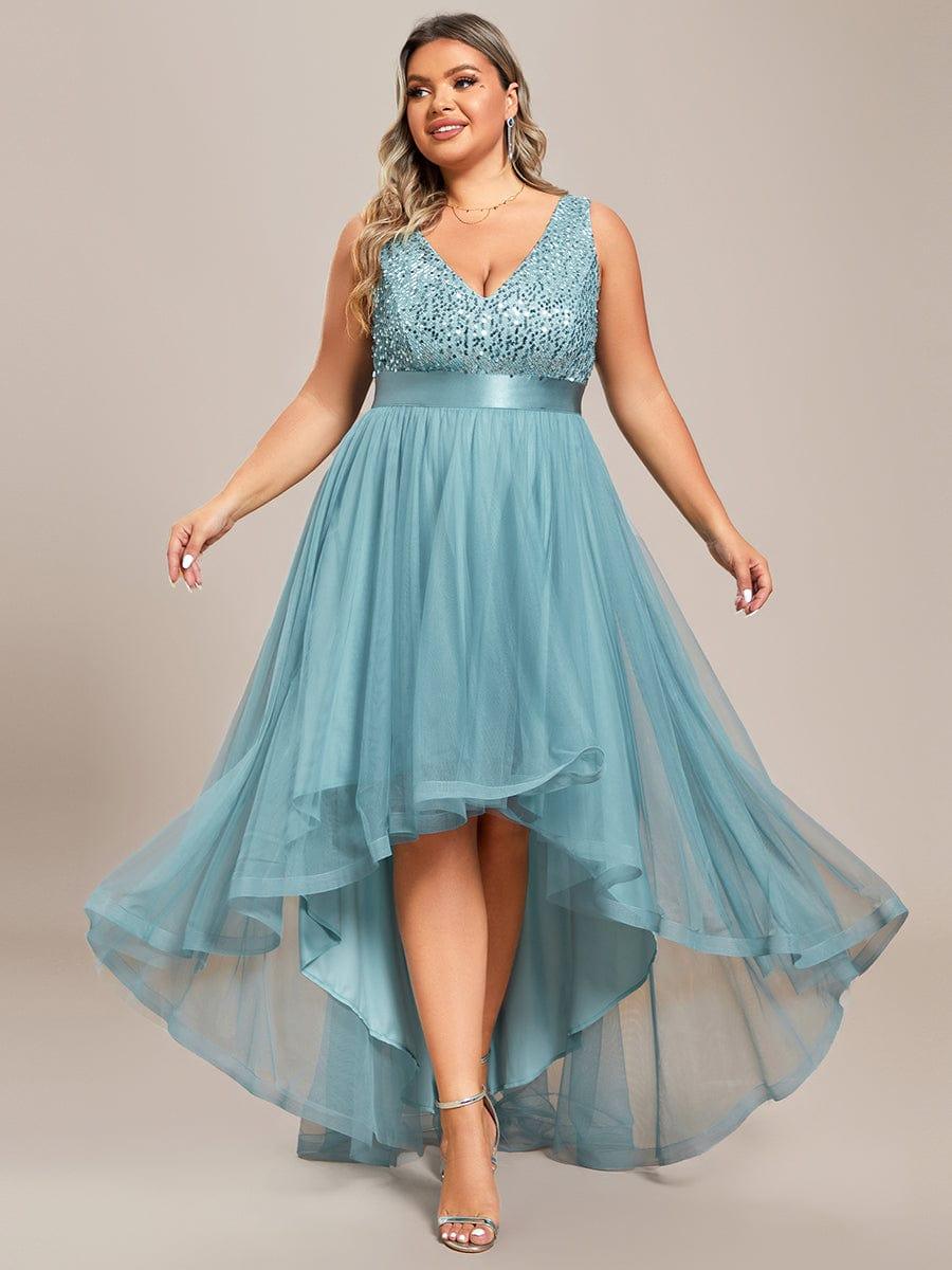 ever CALLIE|Sequin V-Neck Sleeveless High Low Evening Dress - Image 73