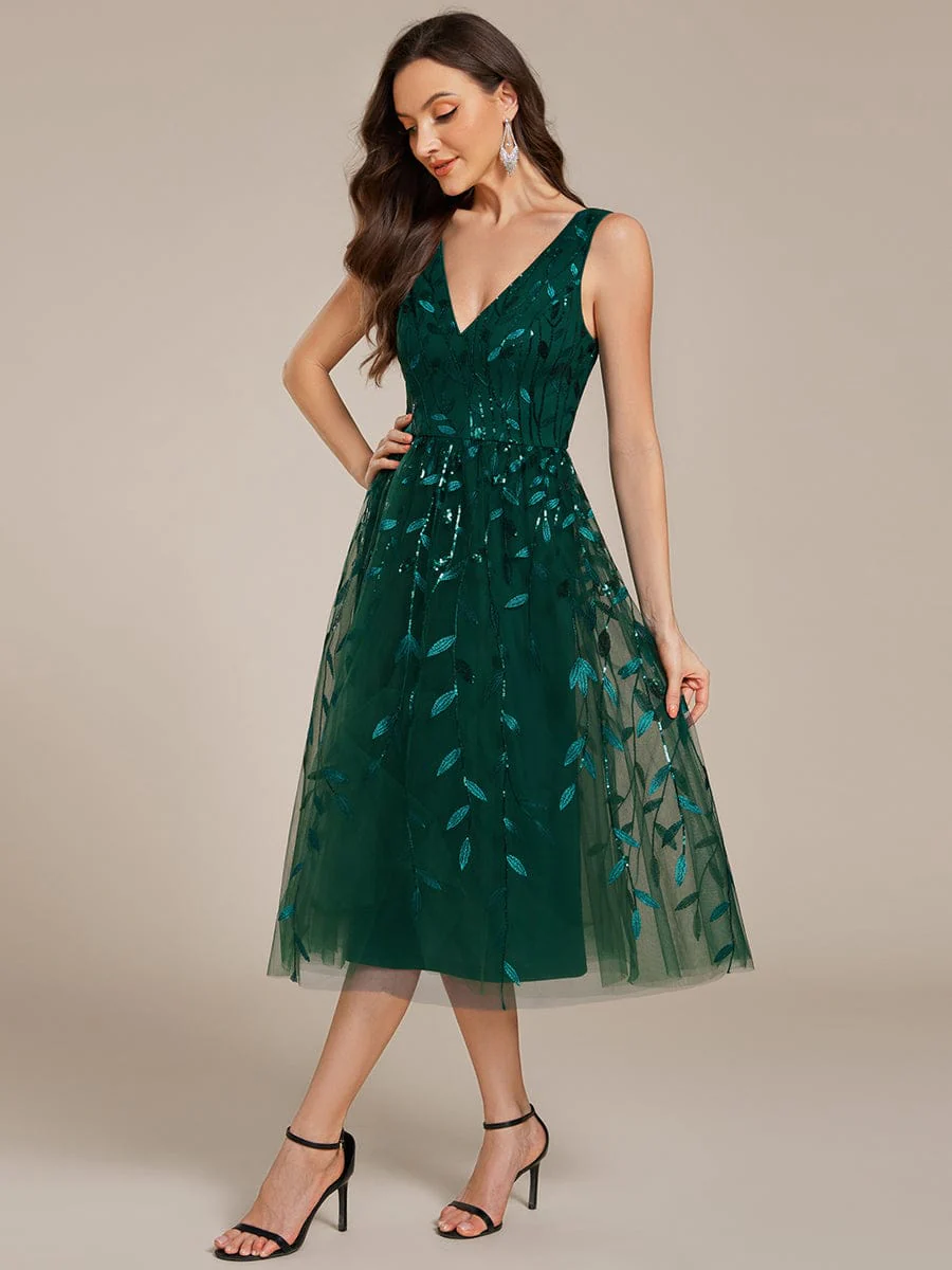 ever ROUX|Sequined V-Neck A-Line Midi Wedding Guest Dress(Final Sale) - Image 29