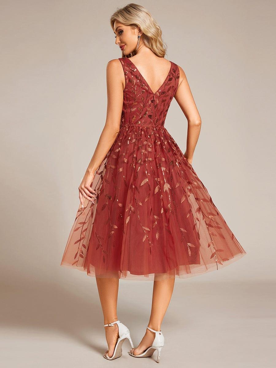 ever ROUX|Sequined V-Neck A-Line Midi Wedding Guest Dress with Sleeveless - Image 20