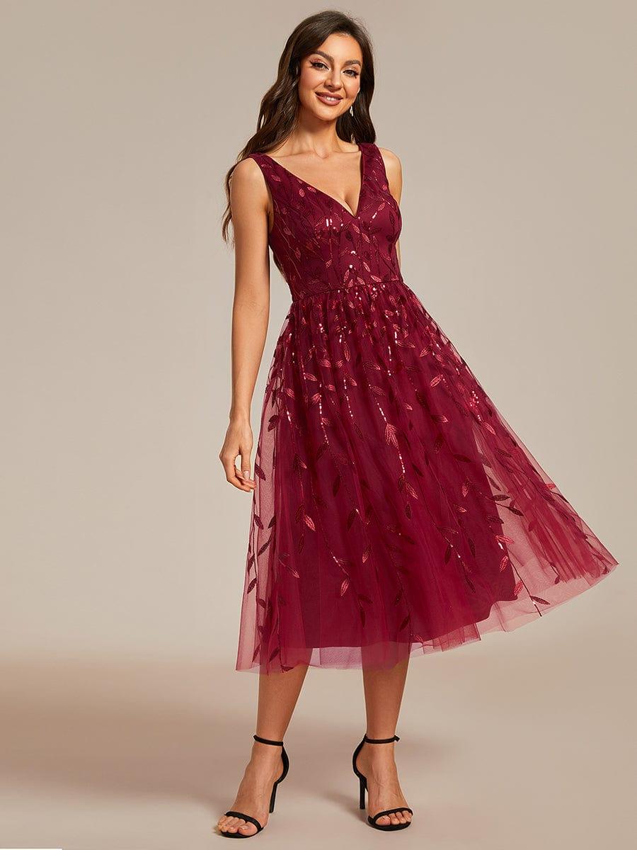 ever ROUX|Sequined V-Neck A-Line Midi Wedding Guest Dress with Sleeveless - Image 6