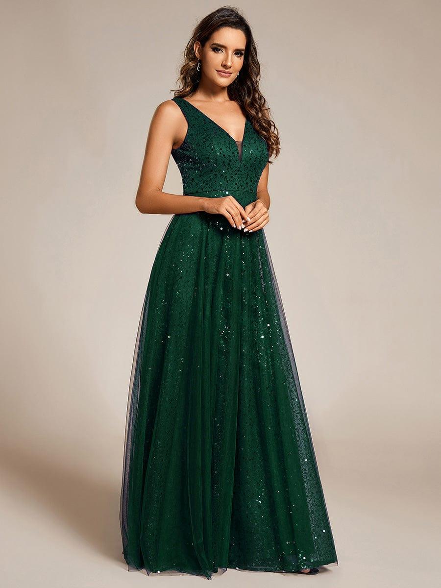 ever HILLARY|Sequined V-Neck Sleeveless See-Through Tulle Evening Dress - Image 19