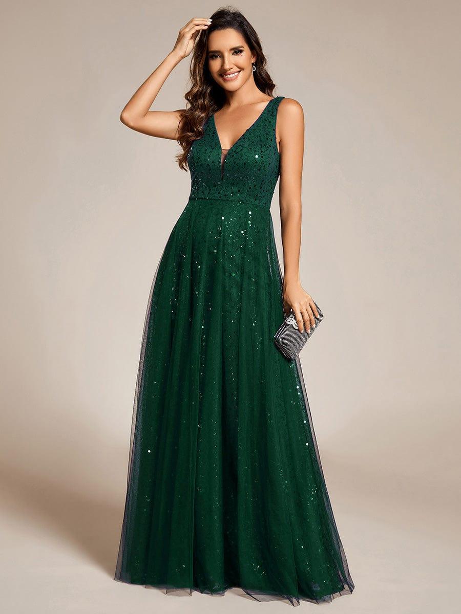 ever HILLARY|Sequined V-Neck Sleeveless See-Through Tulle Evening Dress - Image 20