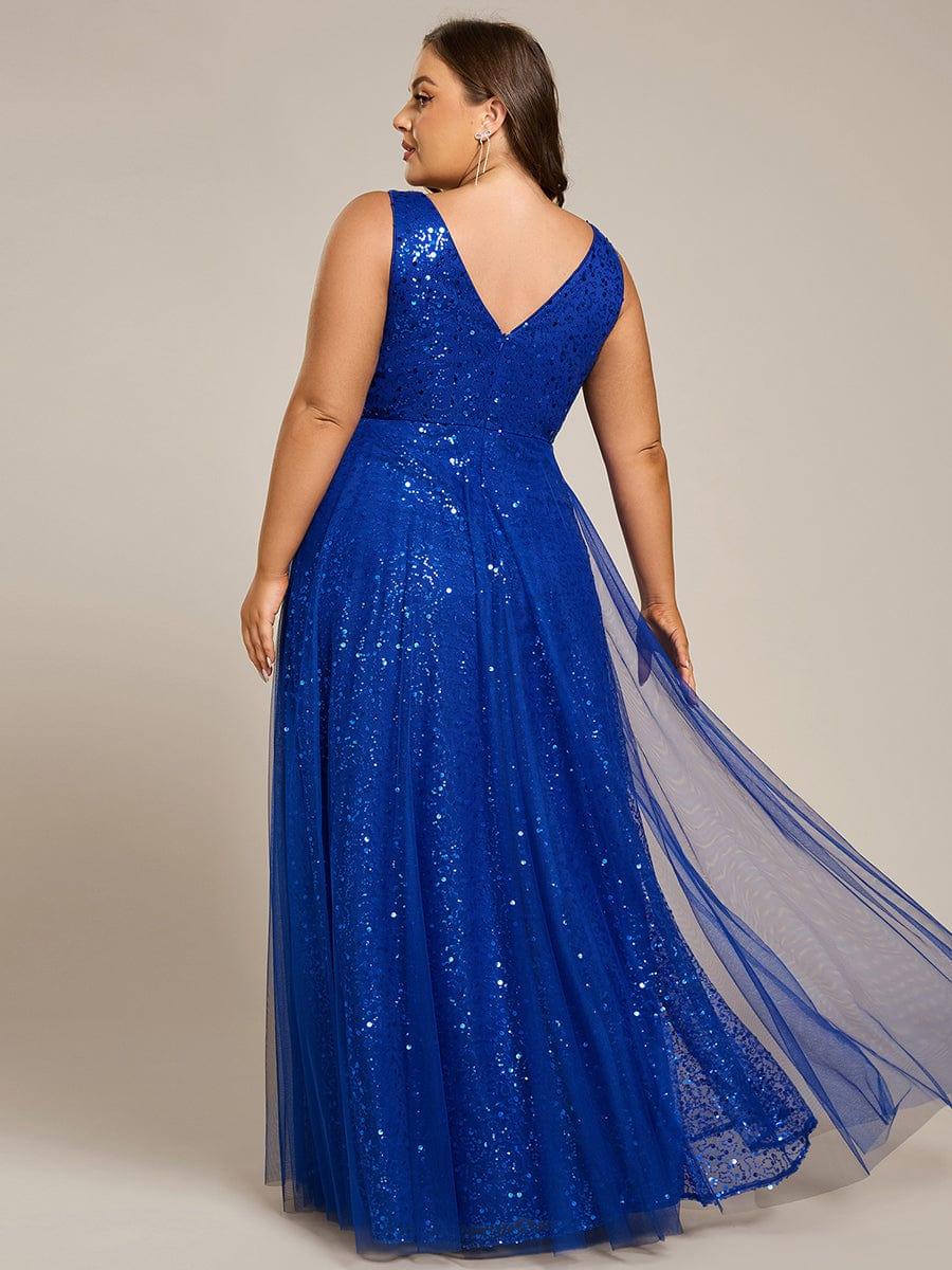 ever HILLARY|Sequined V-Neck Sleeveless See-Through Tulle Evening Dress - Image 33