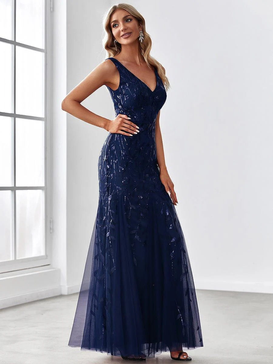 ever ORIEL|Sexy Double V-Neck Mermaid Sequin Evening Maxi Dress for Women - Image 12