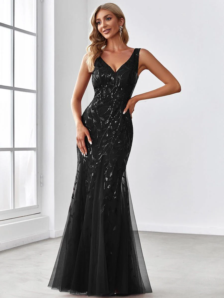 ever ORIEL|Sexy Double V-Neck Mermaid Sequin Evening Maxi Dress for Women - Image 21