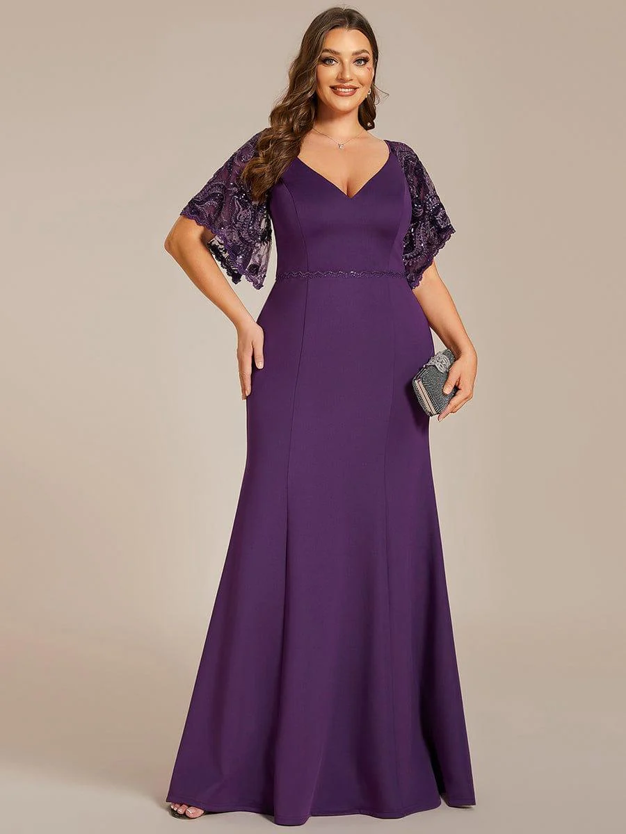 ever SLOANE|Sexy Maxi V Neck Bodycon Party Dress with Flare Sleeves(Final Sale) - Image 38