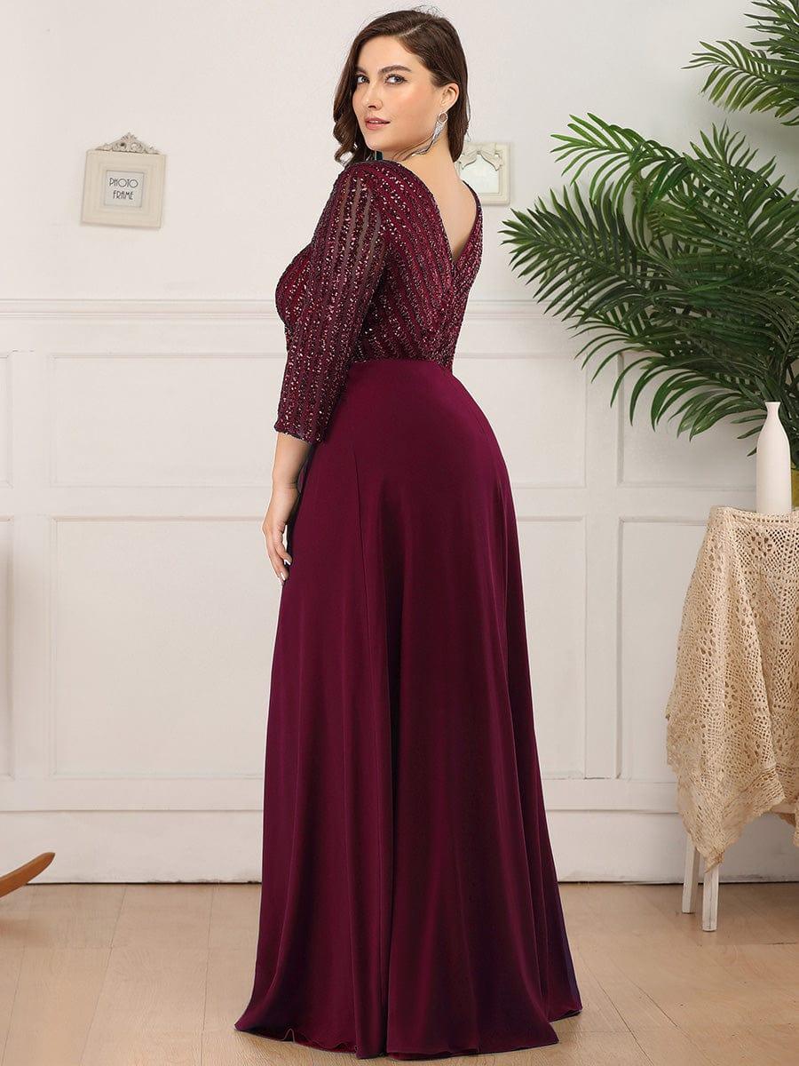 ever LUENA|Sexy V Neck A-Line Sequin Evening Dresses with 3/4 Sleeve - Image 36