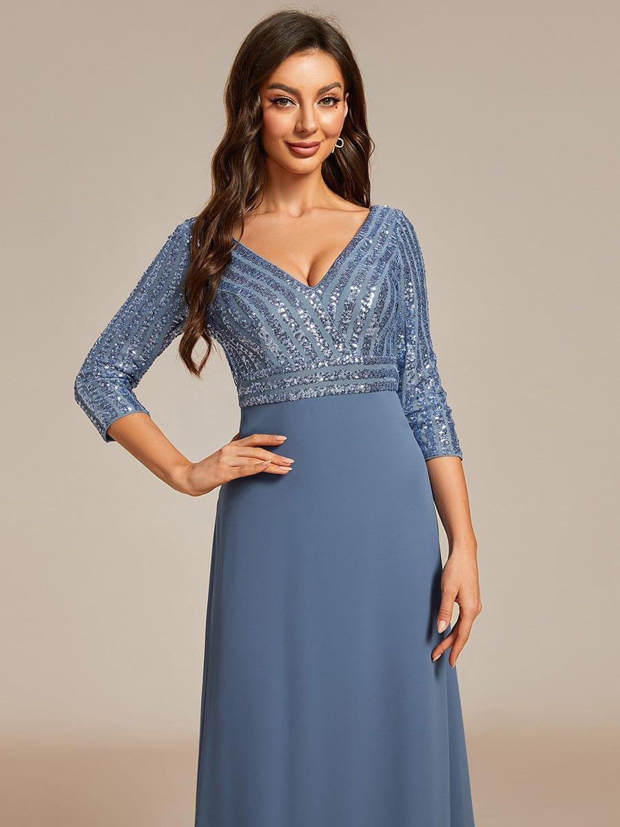 ever LUENA|Sexy V Neck A-Line Sequin Evening Dresses with 3/4 Sleeve - Image 52