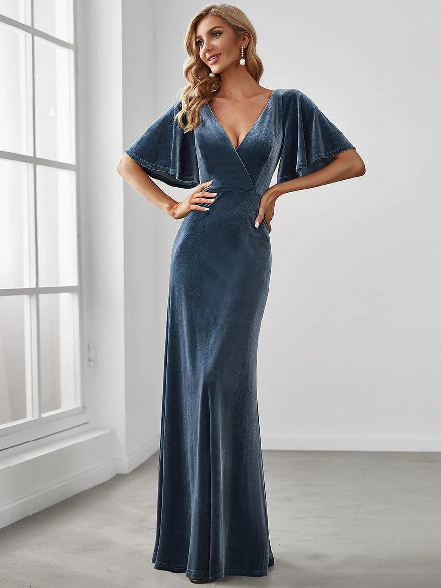 ever REINE|Sexy V Neck Maxi Long Velvet Evening Dress - Image 13