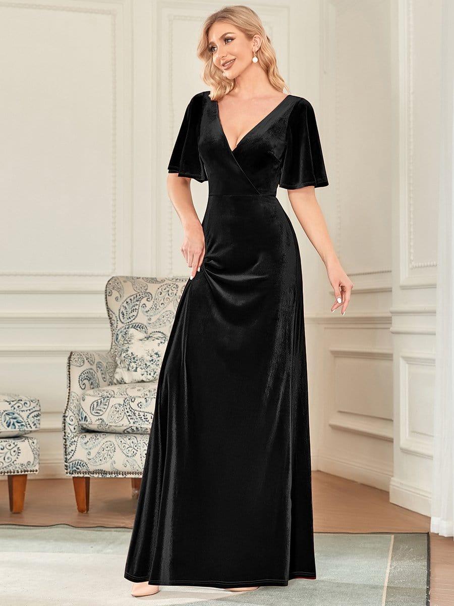 ever REINE|Sexy V Neck Maxi Long Velvet Evening Dress - Image 30