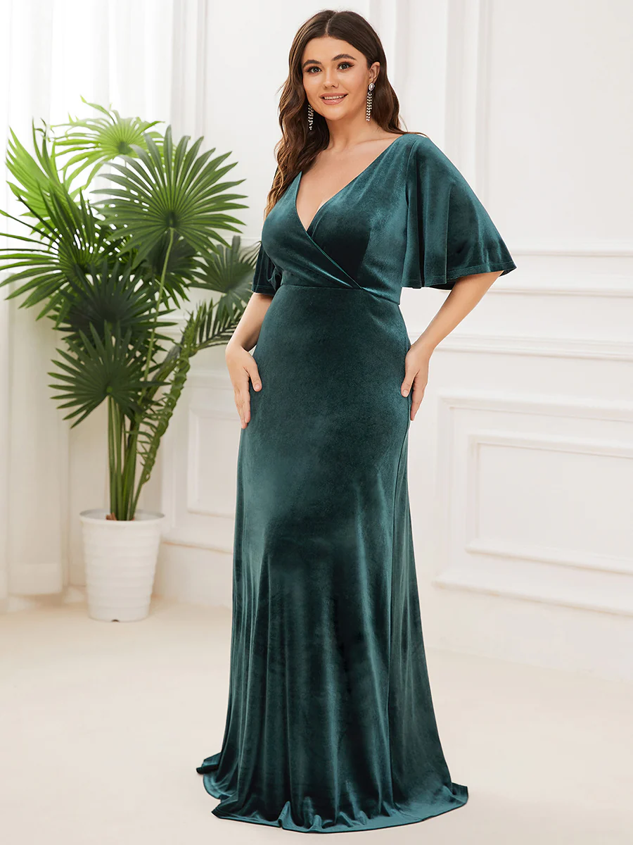 ever REINE|Sexy V Neck Maxi Long Velvet Evening Dress - Image 6