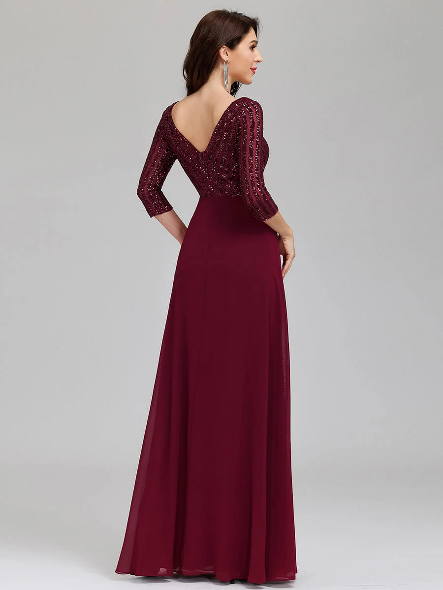 ever IRIS|Sexy V Neck Sequin Evening Dresses with 3/4 Sleeve - Image 21