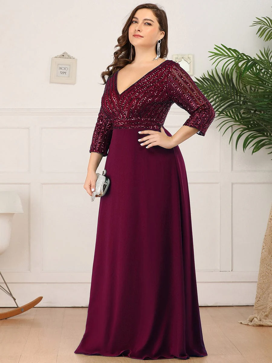 ever IRIS|Sexy V Neck Sequin Evening Dresses with 3/4 Sleeve - Image 24