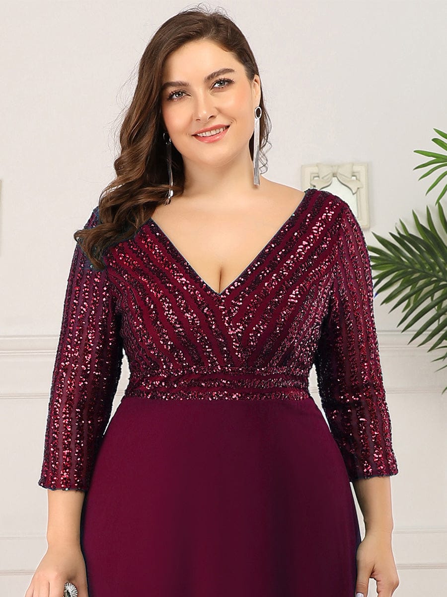 ever IRIS|Sexy V Neck Sequin Evening Dresses with 3/4 Sleeve - Image 26