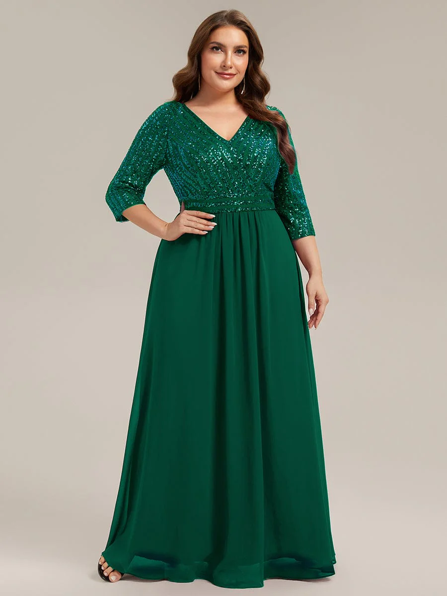ever IRIS|Sexy V Neck Sequin Evening Dresses with 3/4 Sleeve - Image 32