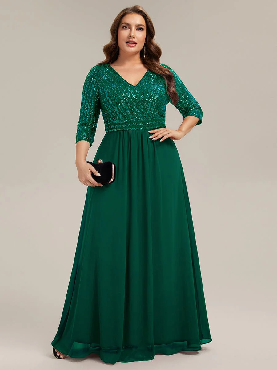 ever IRIS|Sexy V Neck Sequin Evening Dresses with 3/4 Sleeve - Image 35