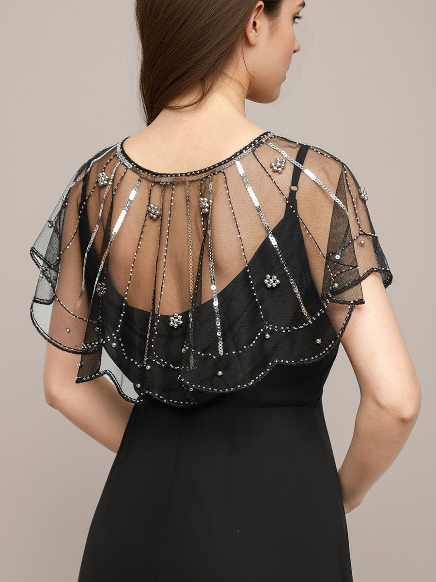 Sheer Embellished Sparkle Cape Shawl - Image 3