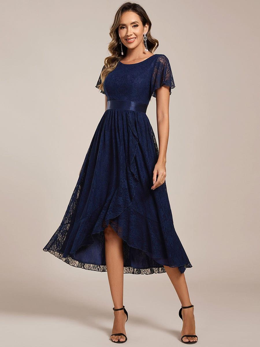 ever SEVYN|Short Sleeve Ruffled Lace Midi Evening Dress - Image 11