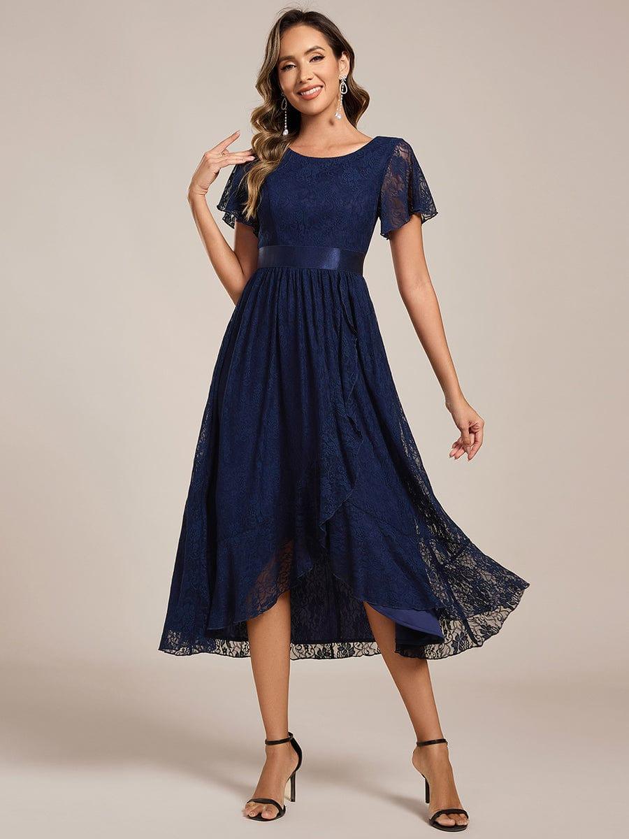 ever SEVYN|Short Sleeve Ruffled Lace Midi Evening Dress - Image 14