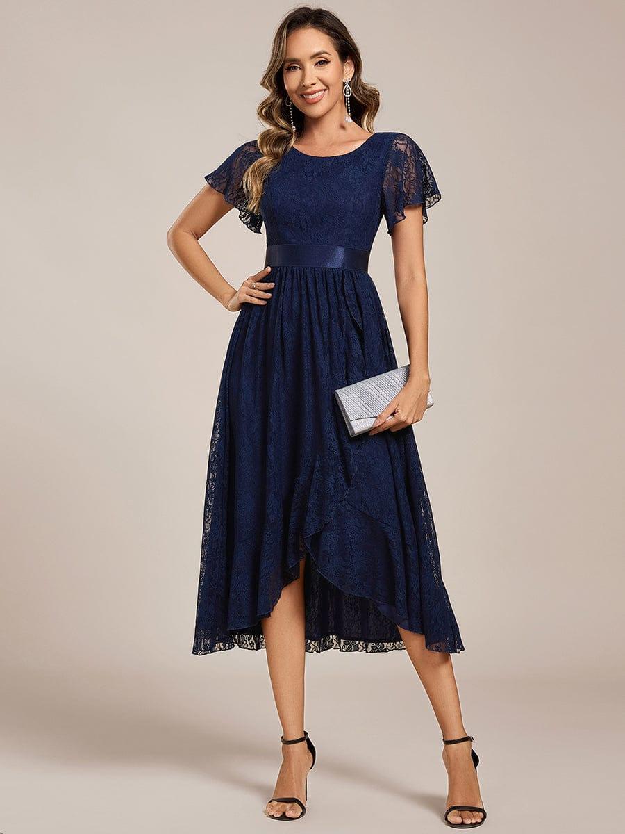 ever SEVYN|Short Sleeve Ruffled Lace Midi Evening Dress - Image 15