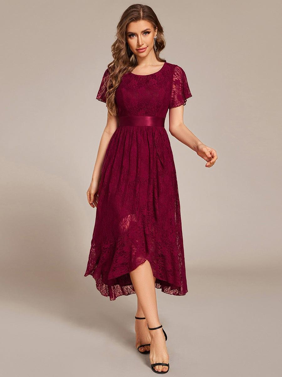 ever SEVYN|Short Sleeve Ruffled Lace Midi Evening Dress - Image 4