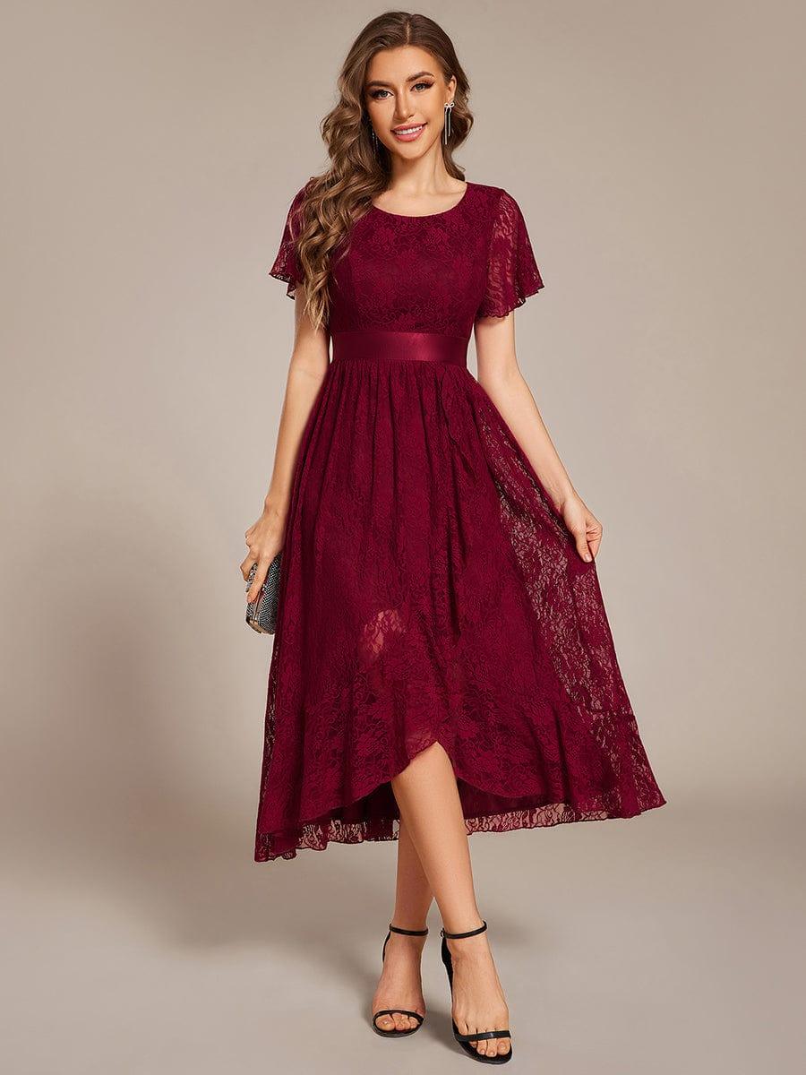 ever SEVYN|Short Sleeve Ruffled Lace Midi Weeding Guest Dress