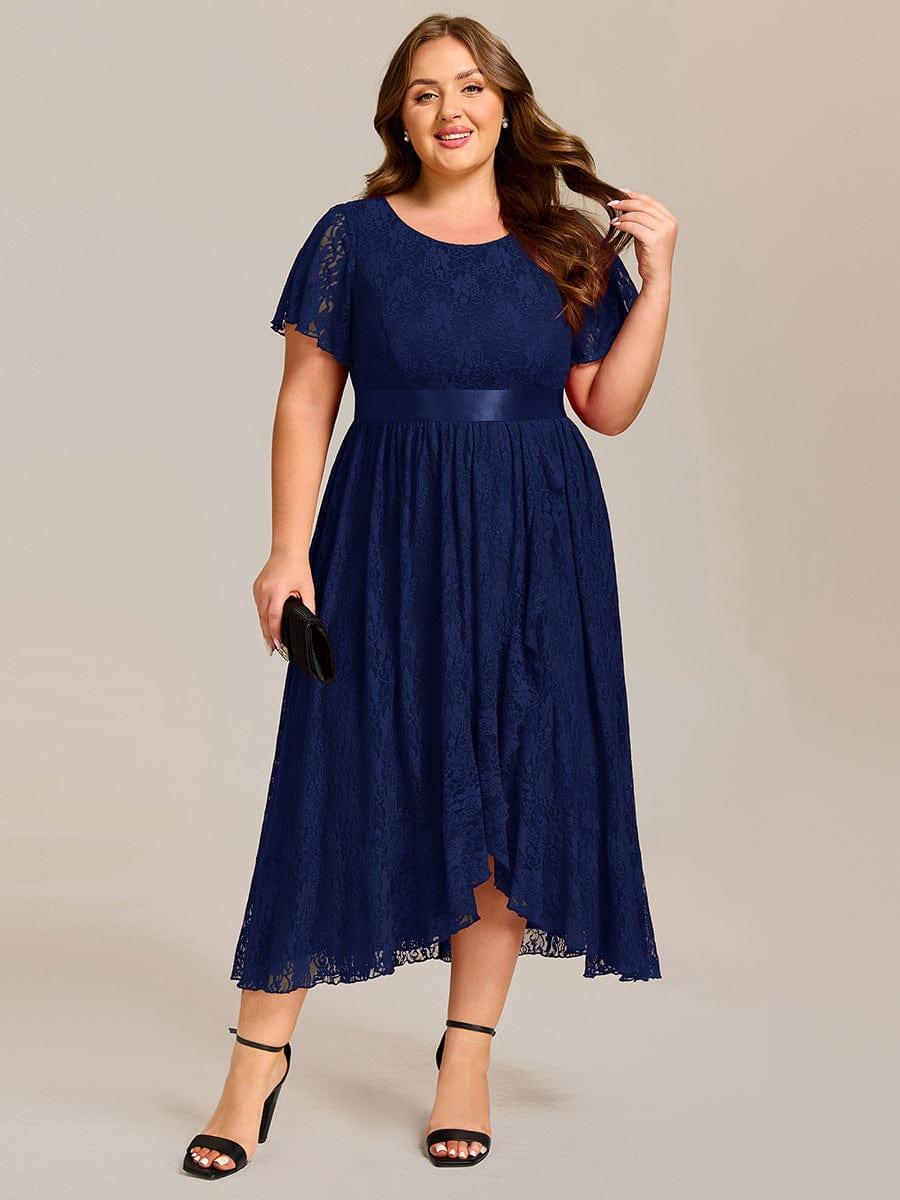 ever SEVYN|Short Sleeve Ruffled Lace Midi Weeding Guest Dress - Image 16