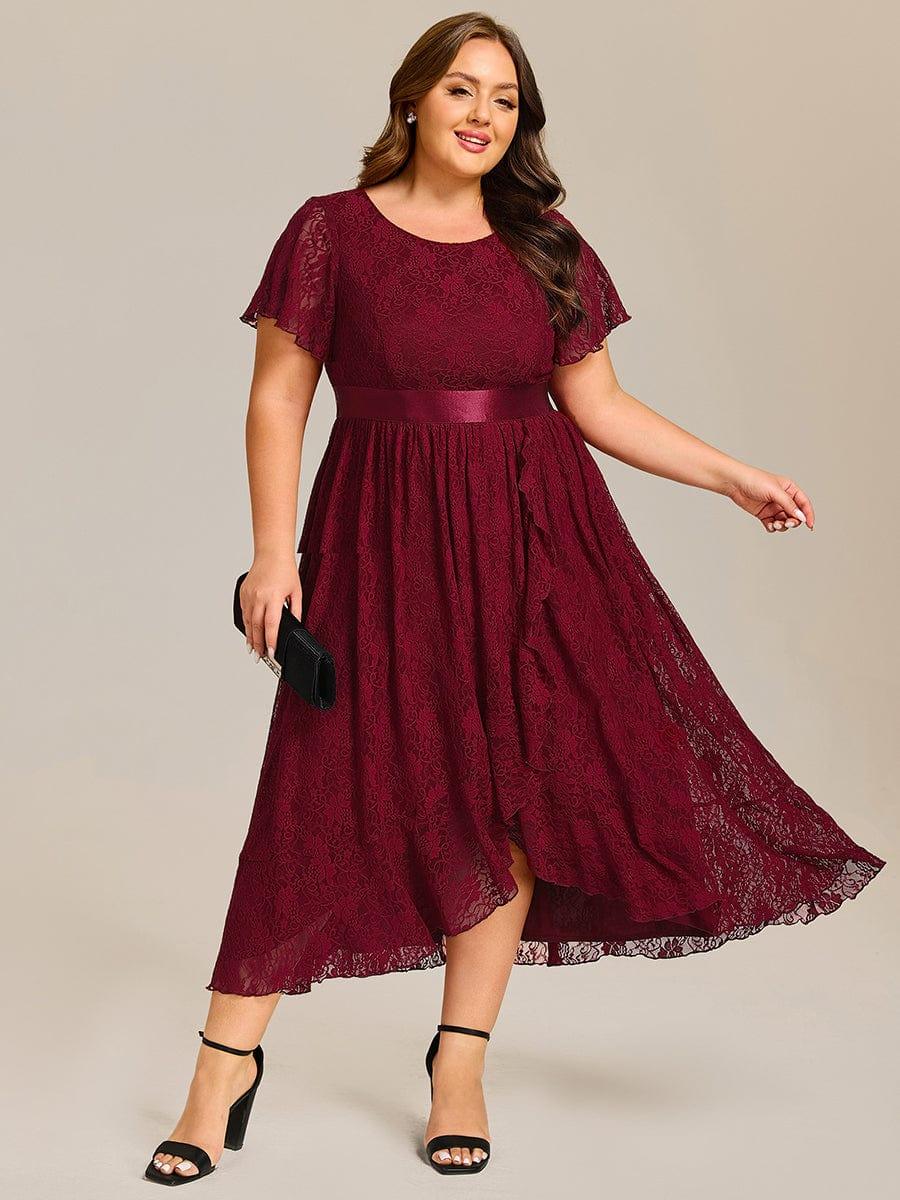 ever SEVYN|Short Sleeve Ruffled Lace Midi Weeding Guest Dress - Image 6