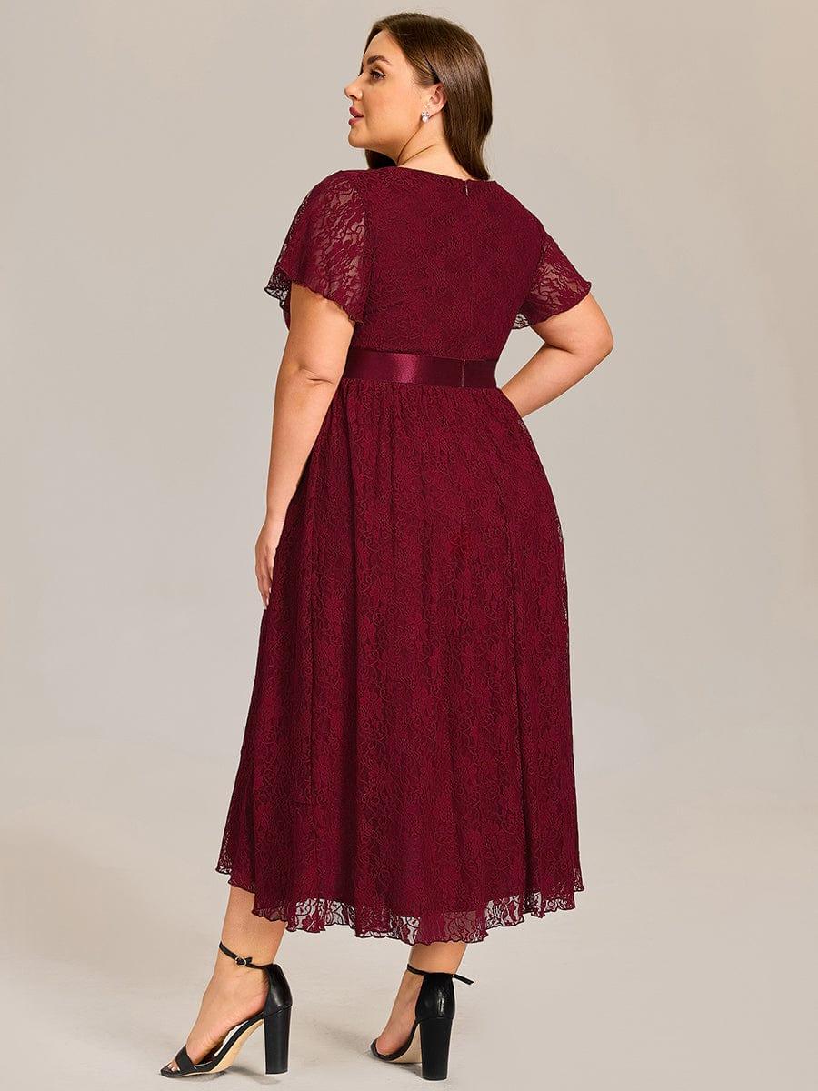 ever SEVYN|Short Sleeve Ruffled Lace Midi Weeding Guest Dress - Image 7