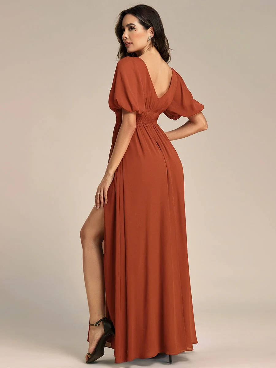 ever MADISON|Short Sleeve V-Neck Front Slit Chiffon Evening Dress - Image 2