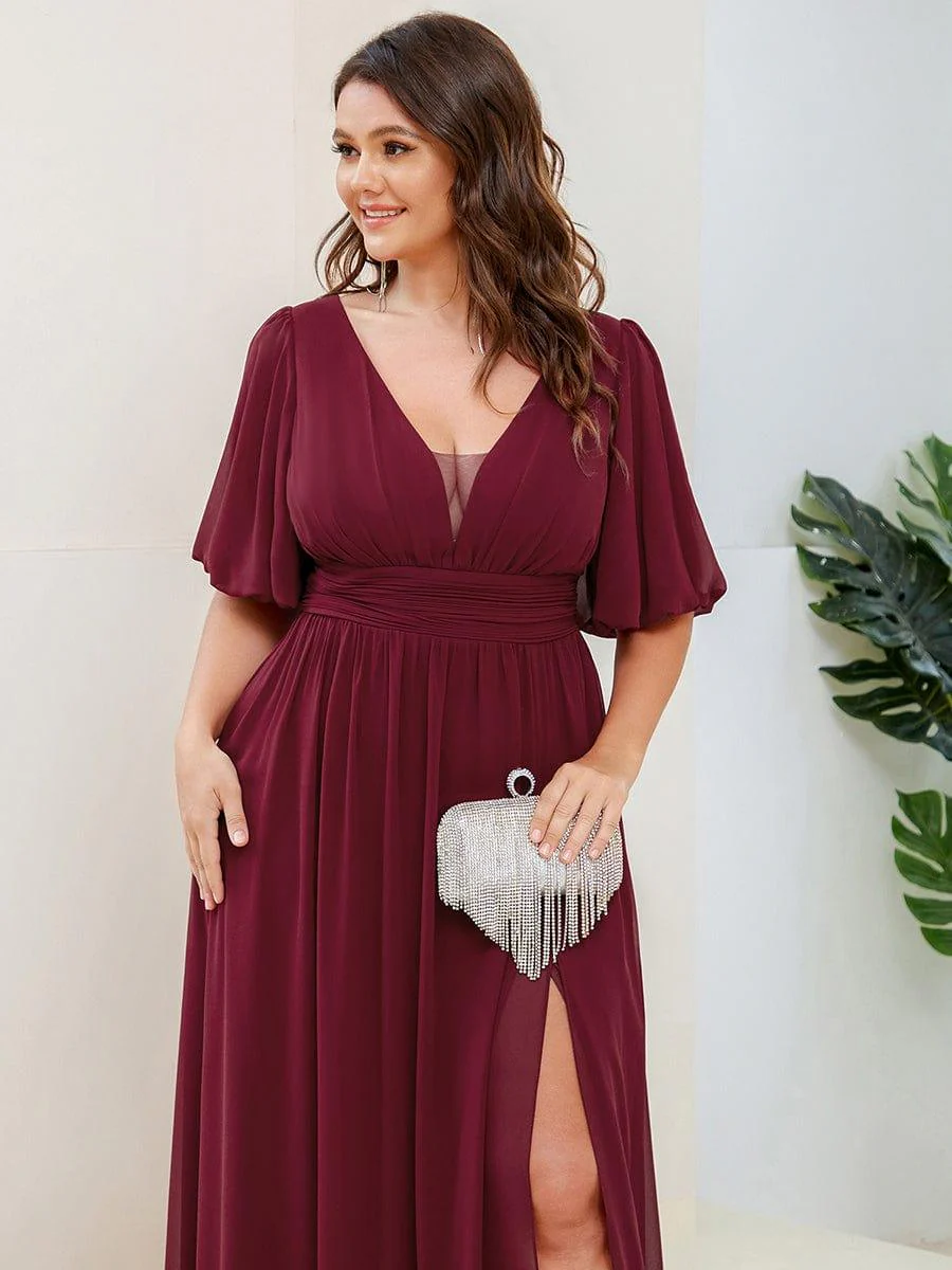 ever MADISON|Short Sleeve V-Neck Front Slit Chiffon Evening Dress - Image 21