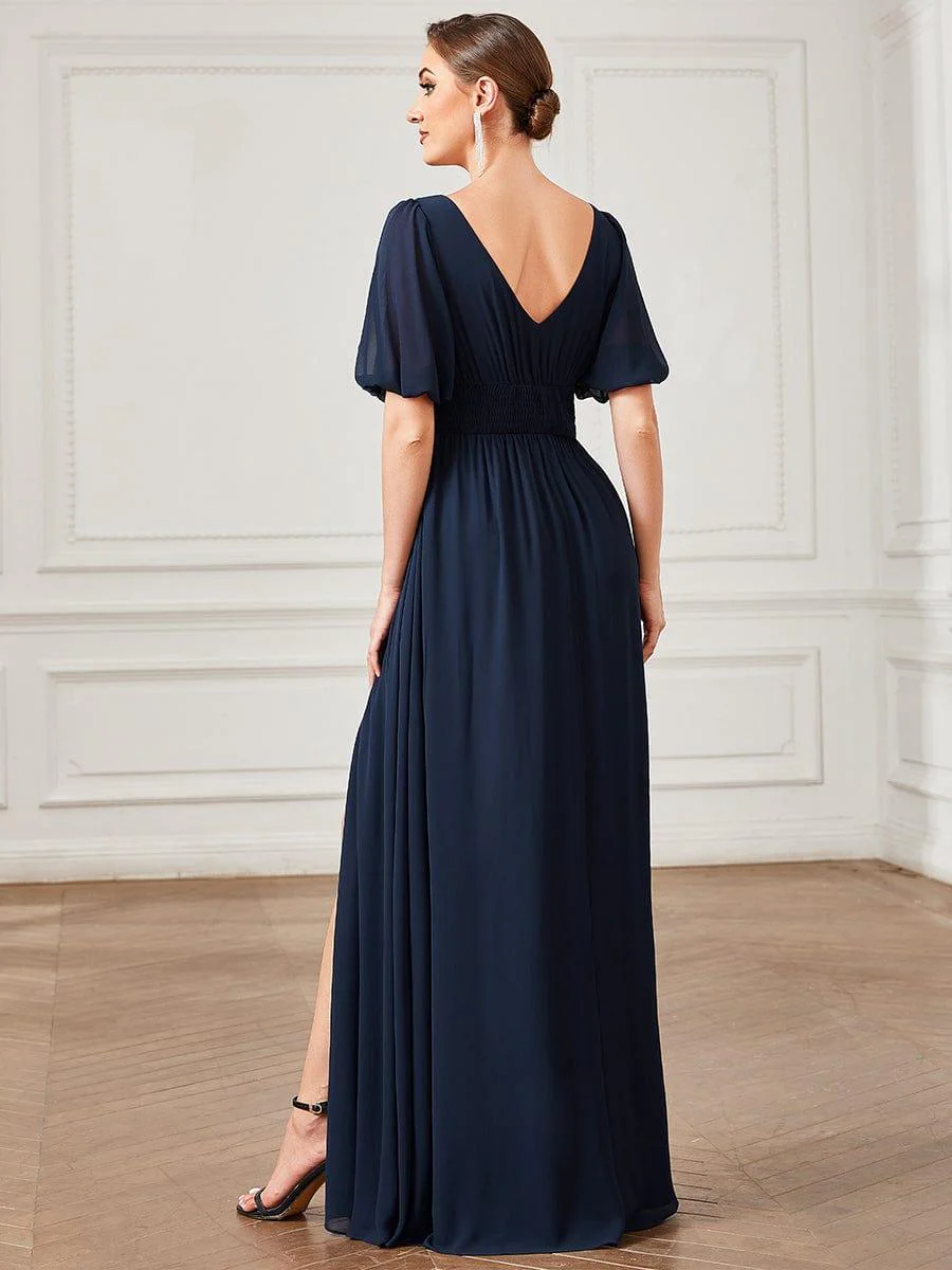 ever MADISON|Short Sleeve V-Neck Front Slit Chiffon Evening Dress - Image 22