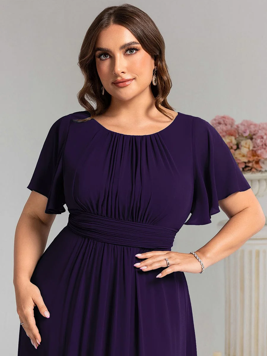 Simple Chiffon Pleated A-Line Round Neckline Bridesmaid Dress - Image 101
